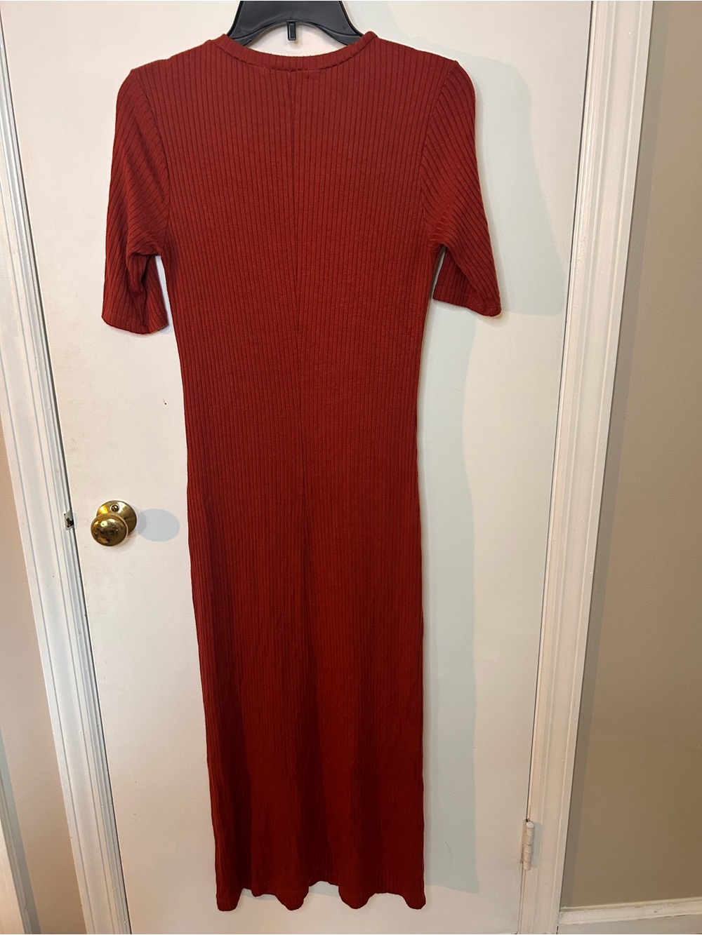 REFORMATION JEANS OLYMPIA RUST COLORED RIBBED MIDI DRESS W/SLIT SIZE MEDIUM - Picture 7 of 7